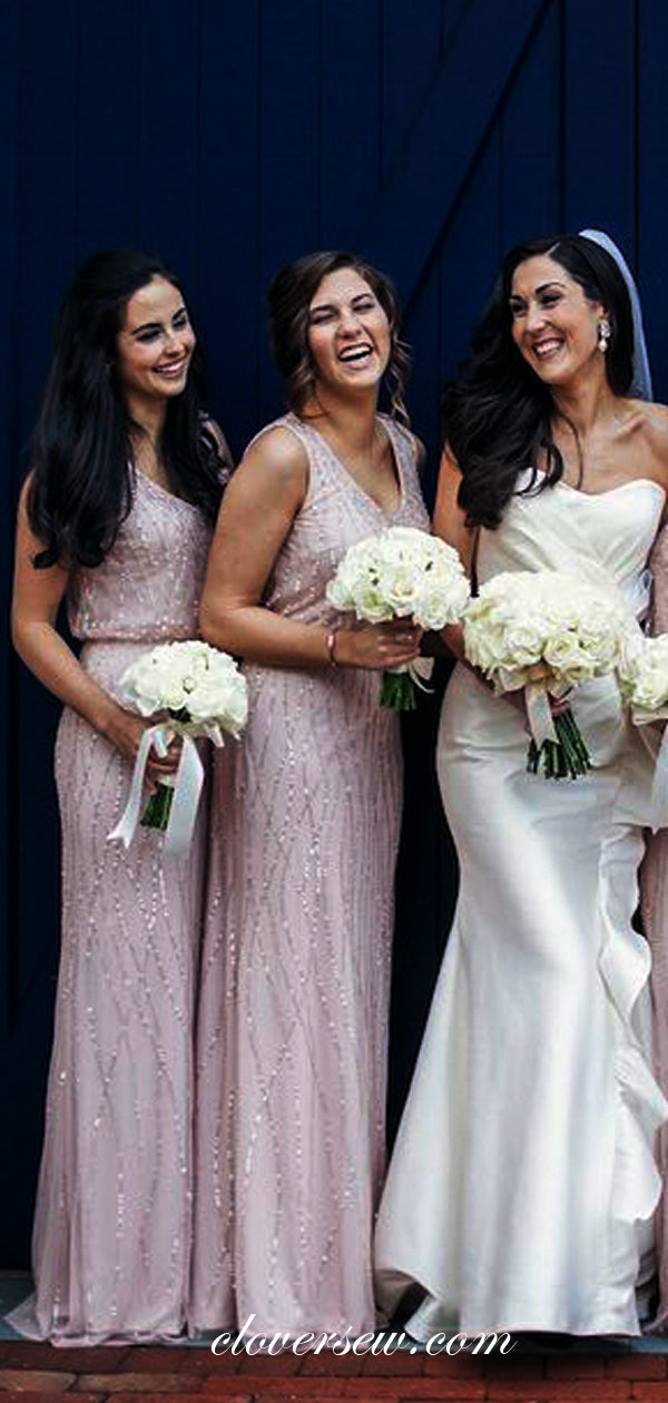 silver pink bridesmaid dresses Pink Long Bridesmaid Dress with Silver Sequins Top FancyVestido