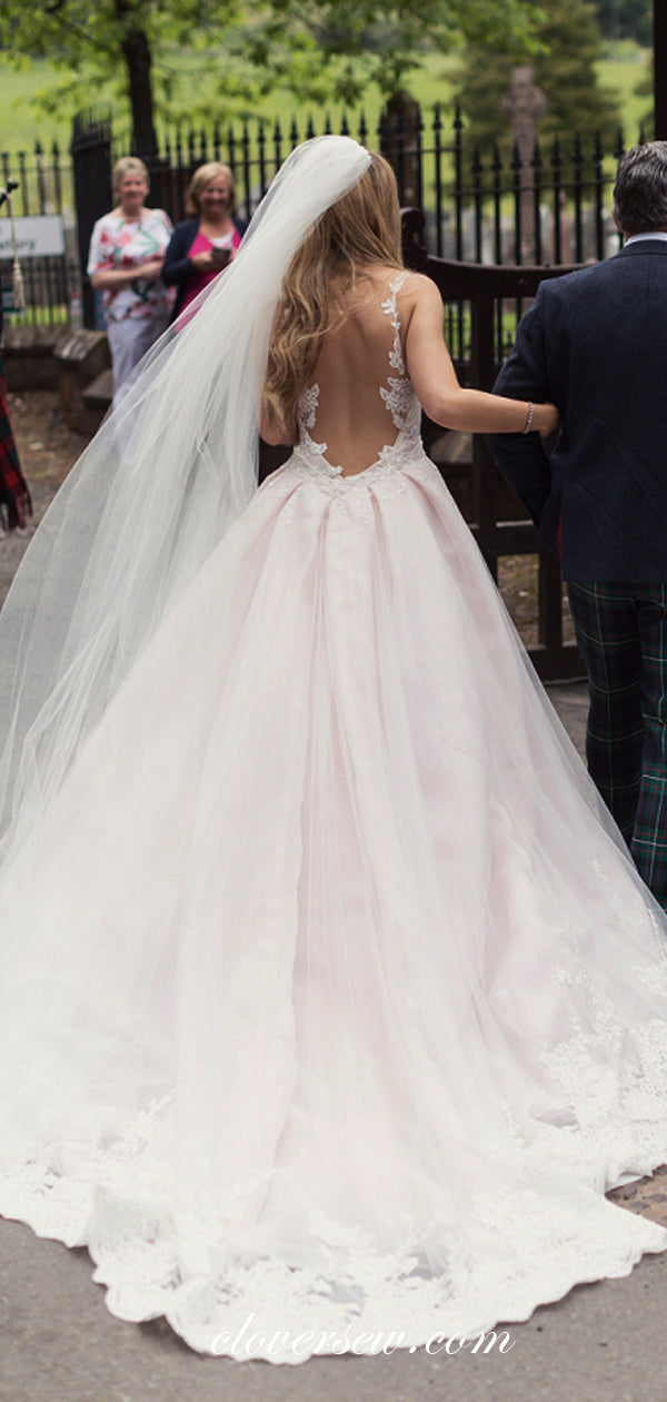Light Pink Tulle Lace Detachable Skirt Spaghetti Strap Wedding Dresses clover sew Light Pink Tulle Lace Detachable Skirt Spaghetti Strap Wedding Dresses clover sew