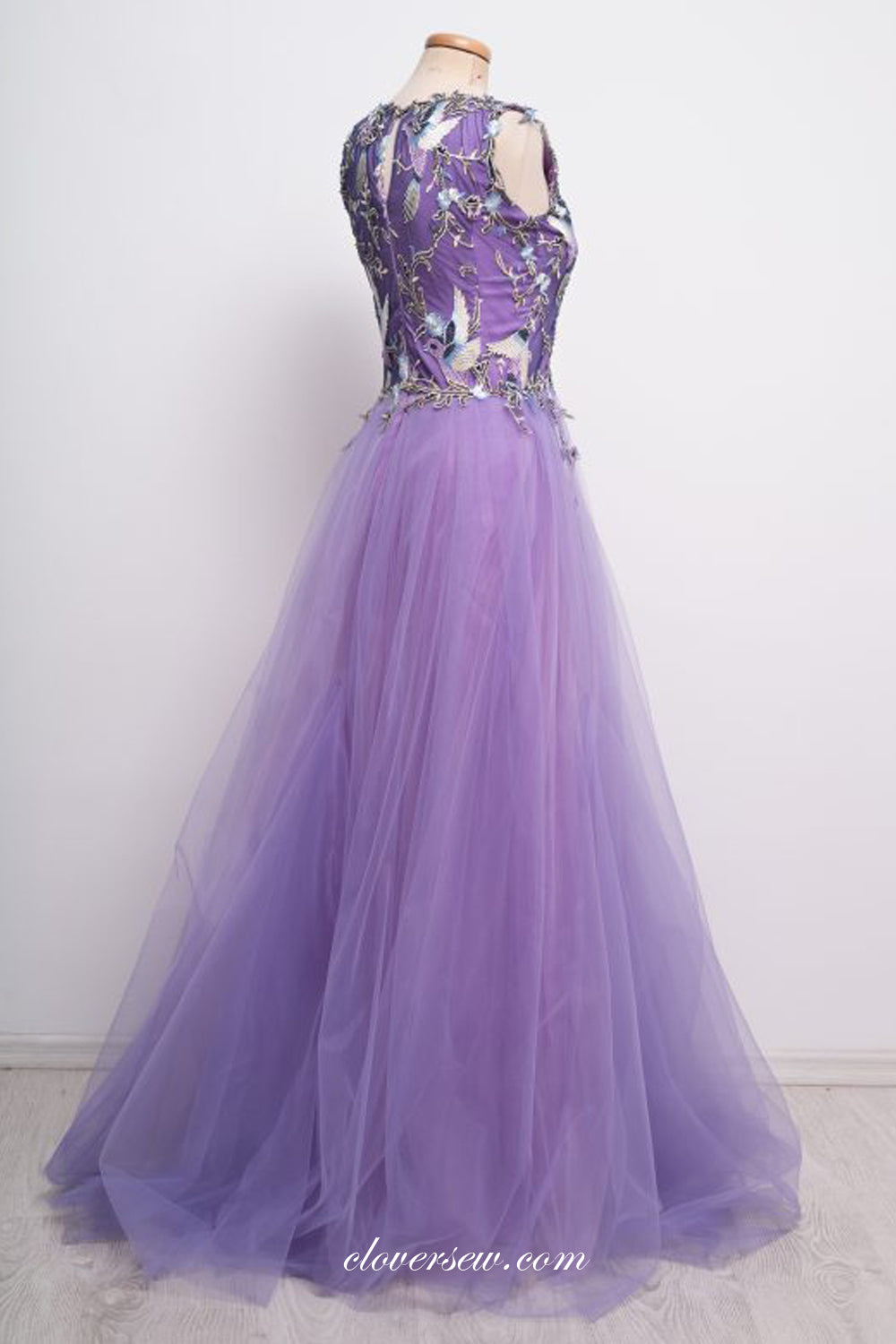 Lilac 3D Embroidery Applique Tulle A-line Fashion Prom Dresses, CP0702