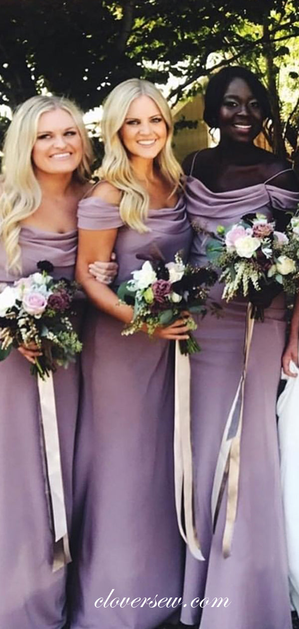 Lilac Cowl Neck Off The SHoulder Sheath Long Bridesmaid Dresses, CB0188 Lilac Cowl Neck Off The SHoulder Sheath Long Bridesmaid Dresses, CB0188