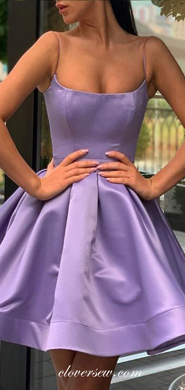 Lilac Satin Spaghetti Strap Short Homecoming Dresses, CH0024