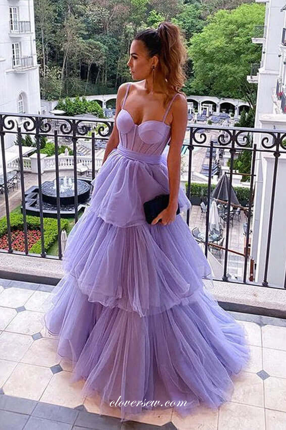 Lilac Tulle Tiered Spaghetti Strap Sweetheart Elegant Prom Dresses, CP0829 US14 / Custom Color(leaving A note) Lilac Tulle Tiered Spaghetti Strap Sweetheart Elegant Prom Dresses, CP0829 US14 / Custom Color(leaving A note)