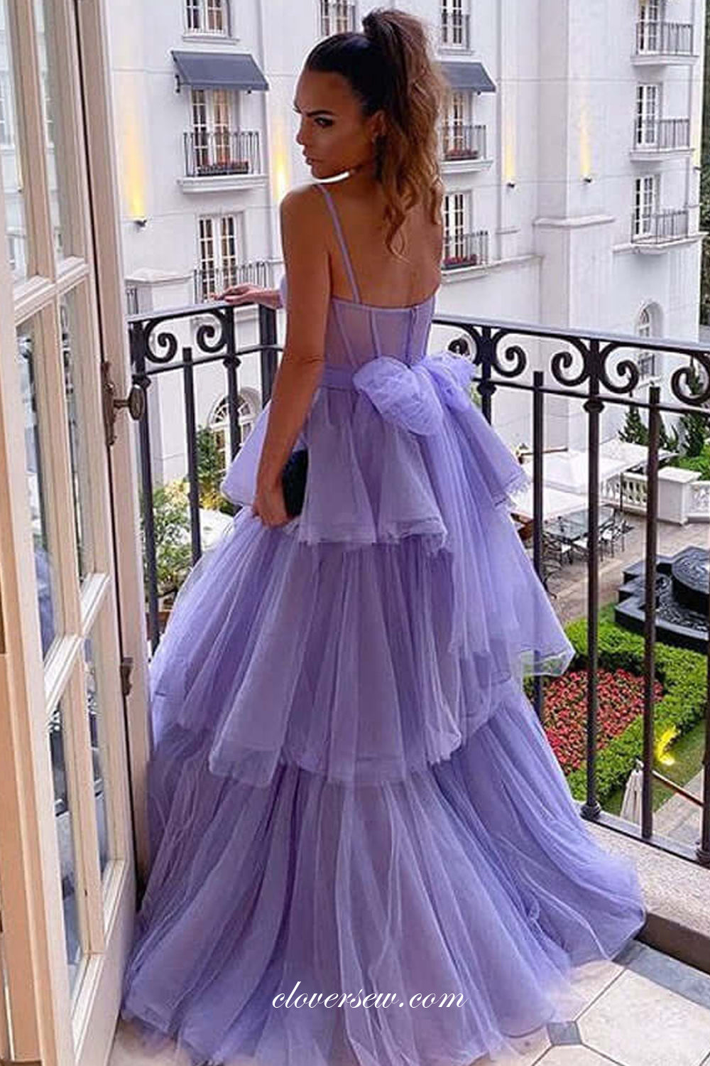 Lilac Tulle Tiered Spaghetti Strap Sweetheart Elegant Prom Dresses, CP –  clover sew