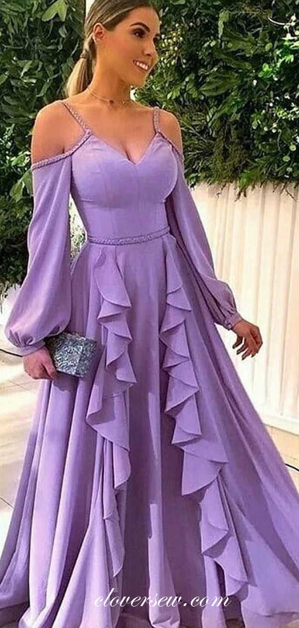 Lilac Off The Shoulder Long Sleeves A-line Prom Dresses , CP0484 Lilac Off The Shoulder Long Sleeves A-line Prom Dresses , CP0484