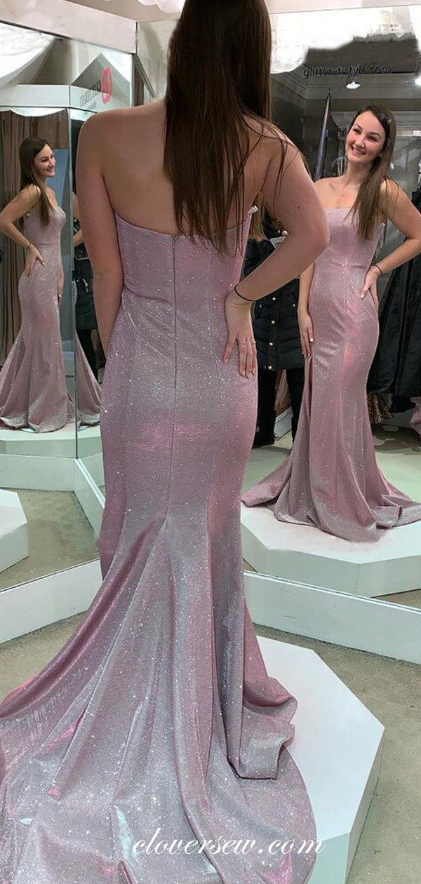 Lilac Shiny Satin Strapless Mermiad Sweep Train Prom Dresses,CP0270