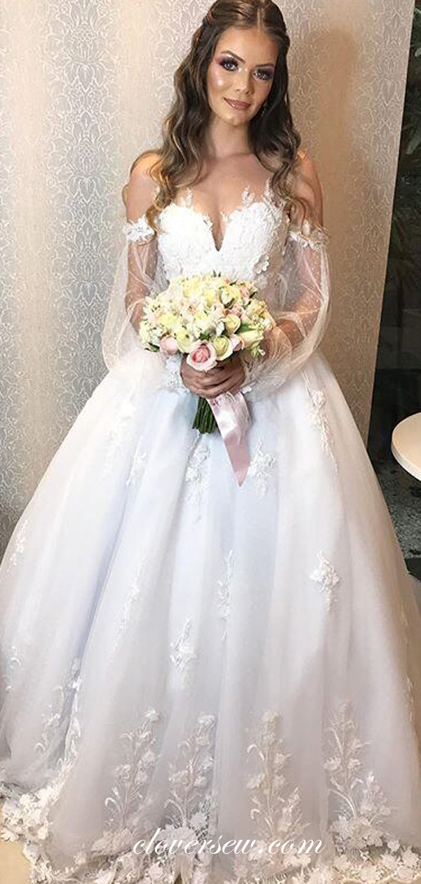 Long Sleeves 3D Applique Illusion Neckline A-Line Wedding Dresses,CW0146 US10 / Custom Color(Leaving A note) Long Sleeves 3D Applique Illusion Neckline A-Line Wedding Dresses,CW0146 US10 / Custom Color(Leaving A note)