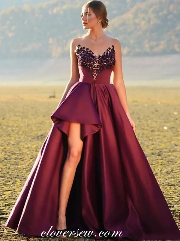 Maroon Strapless Beaded Applique A-line Formal Dresses ,CP0724