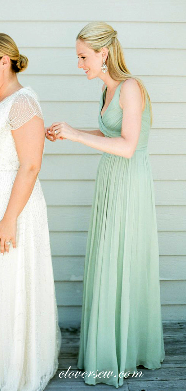 Mint Green Chiffon Pleating Mismatched Cheap Long Bridesmaid Dresses, CB0036