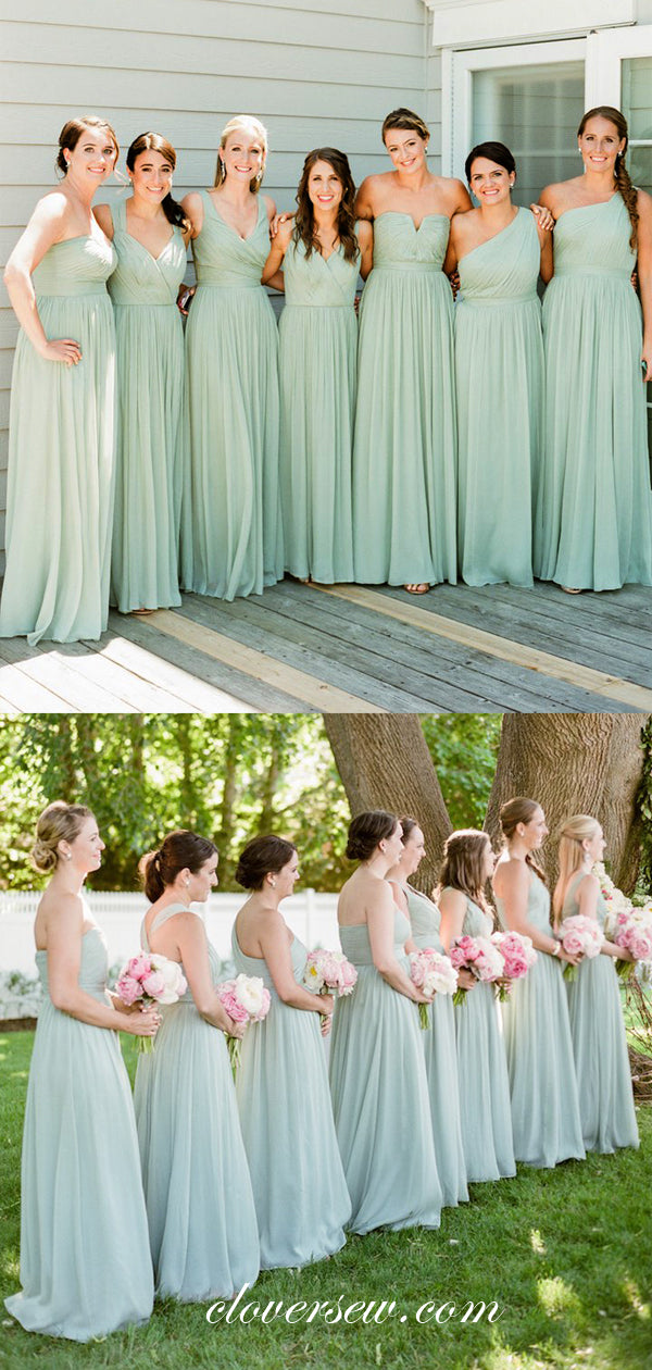Mint Green Chiffon Pleating Mismatched Long Bridesmaid Dresses, CB0036 clover sew Mint Green Chiffon Pleating Mismatched Long Bridesmaid Dresses, CB0036 clover sew