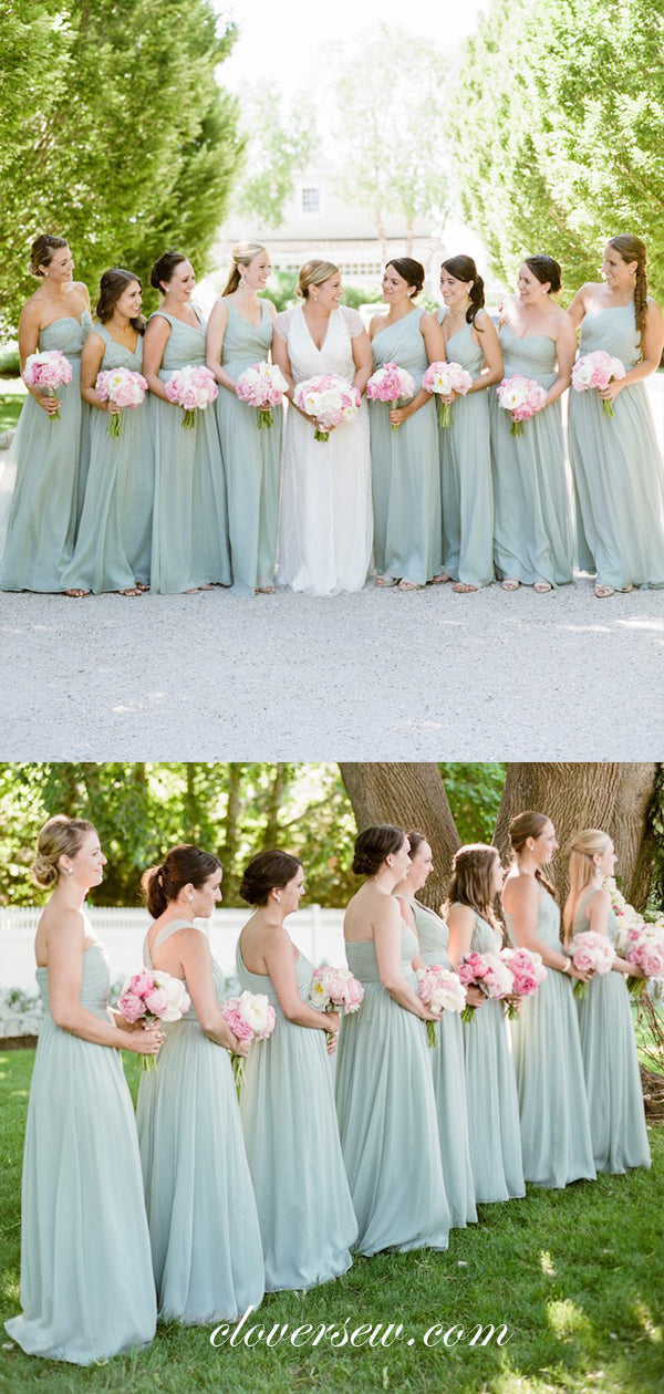 Mint Green Chiffon Pleating Mismatched Long Bridesmaid Dresses, CB0036 clover sew Mint Green Chiffon Pleating Mismatched Long Bridesmaid Dresses, CB0036 clover sew