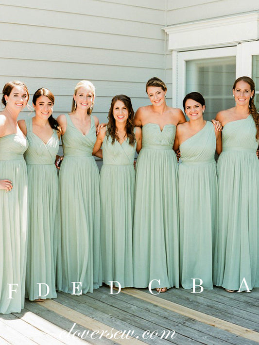 Mint Green Chiffon Pleating Mismatched  Long Bridesmaid Dresses, CB0036