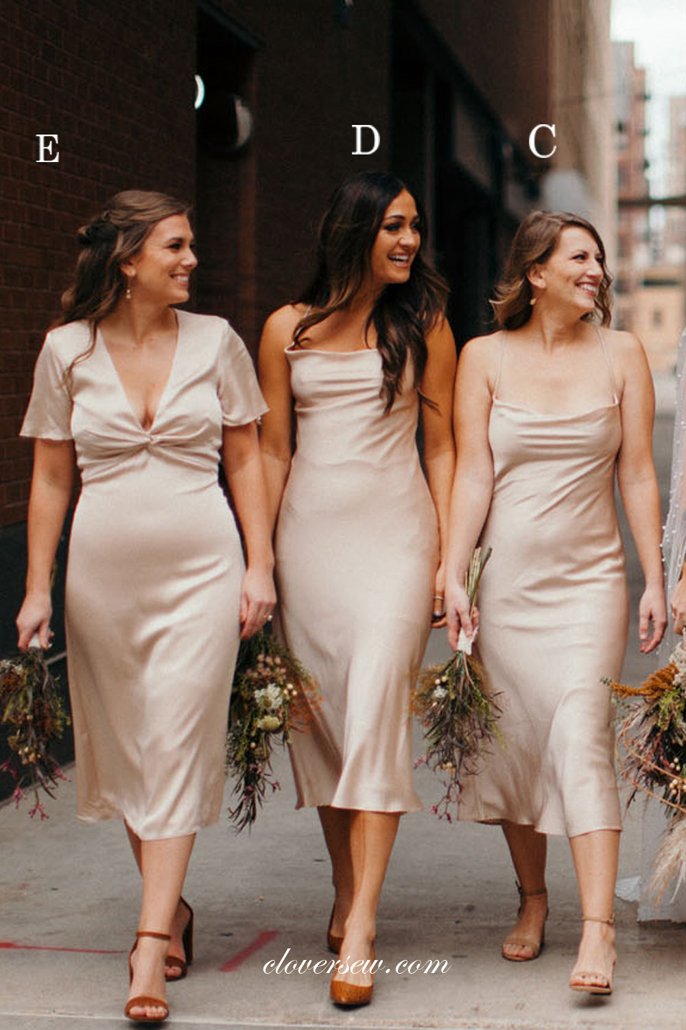 Mismatched Champagne Silk Satin Chasrming Bridesmaid Dresses, CB0233