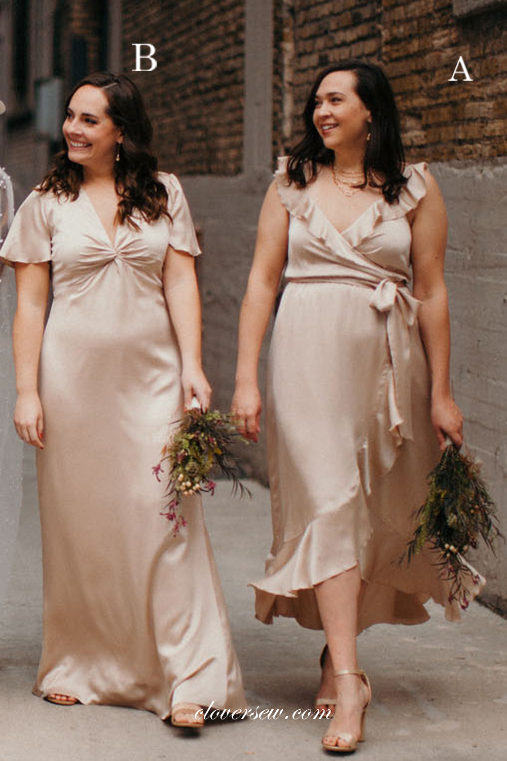 Mismatched Champagne Silk Satin Chasrming Bridesmaid Dresses, CB0233