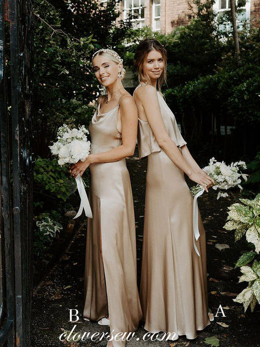 Mismatched Elastic Satin Column Elegant Sleeveless Long Bridesmaid Dresses, CB0257