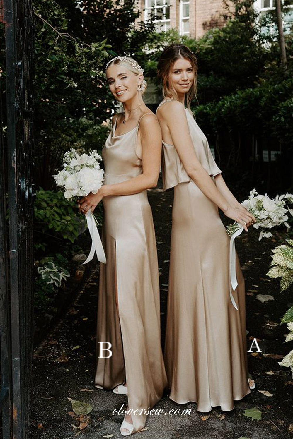 Mismatched Elastic Satin Column Elegant Sleeveless Long Bridesmaid Dresses, CB0257