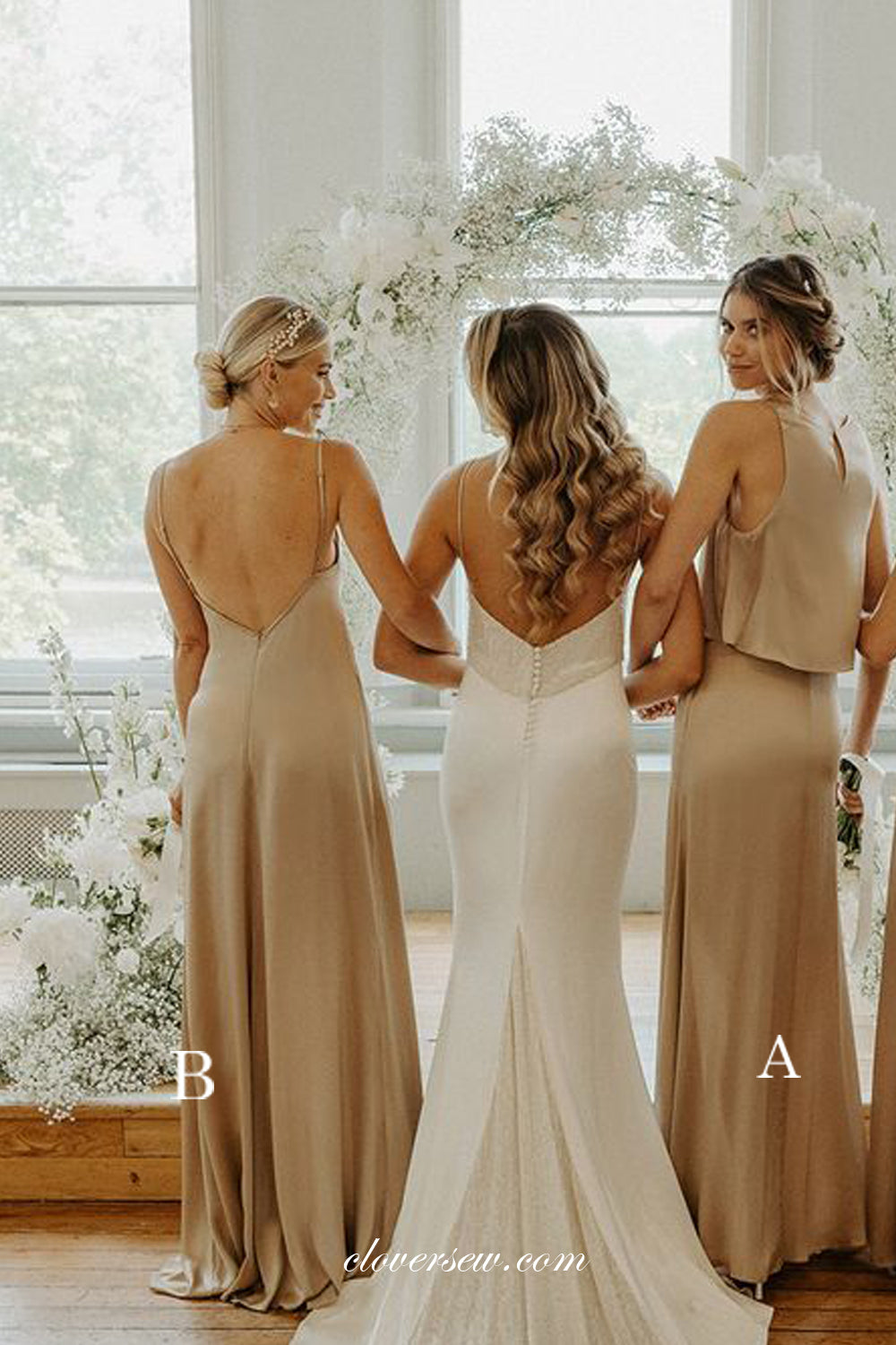 Mismatched Elastic Satin Column Elegant Sleeveless Long Bridesmaid Dresses, CB0257