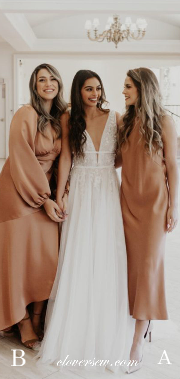 Mismatched Fashion Elastic Satin Column Long Bridesmaid Dresses, CB0163