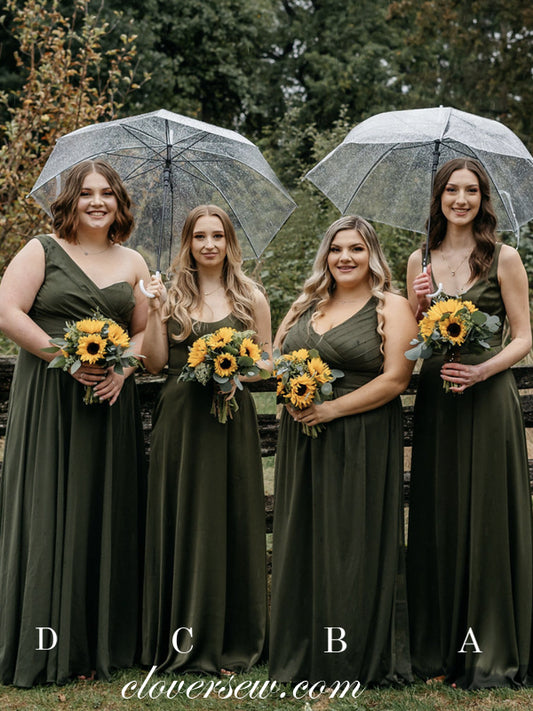 Mismatched Olive Green Chiffon A-line Elegant Long Bridesmaid Dresses, CB0278