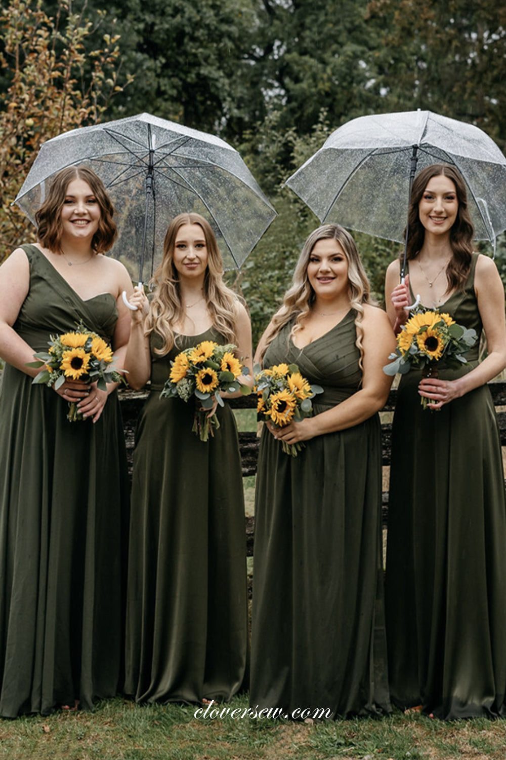 Mismatched Olive Green Chiffon A-line Elegant Long Bridesmaid Dresses, CB0278