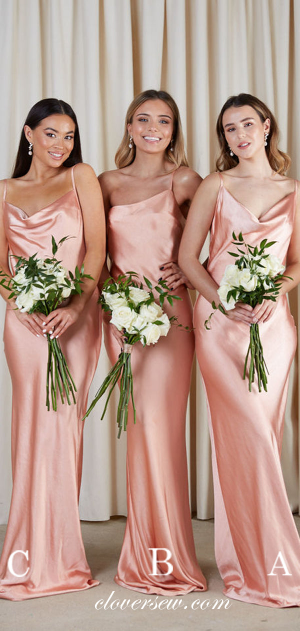 Mismatched Pink Elastic Satin Spaghetti Strap Sheath Bridesmaid Dresses, CB0165 US16 / As Pic / A Mismatched Pink Elastic Satin Spaghetti Strap Sheath Bridesmaid Dresses, CB0165 US16 / As Pic / A