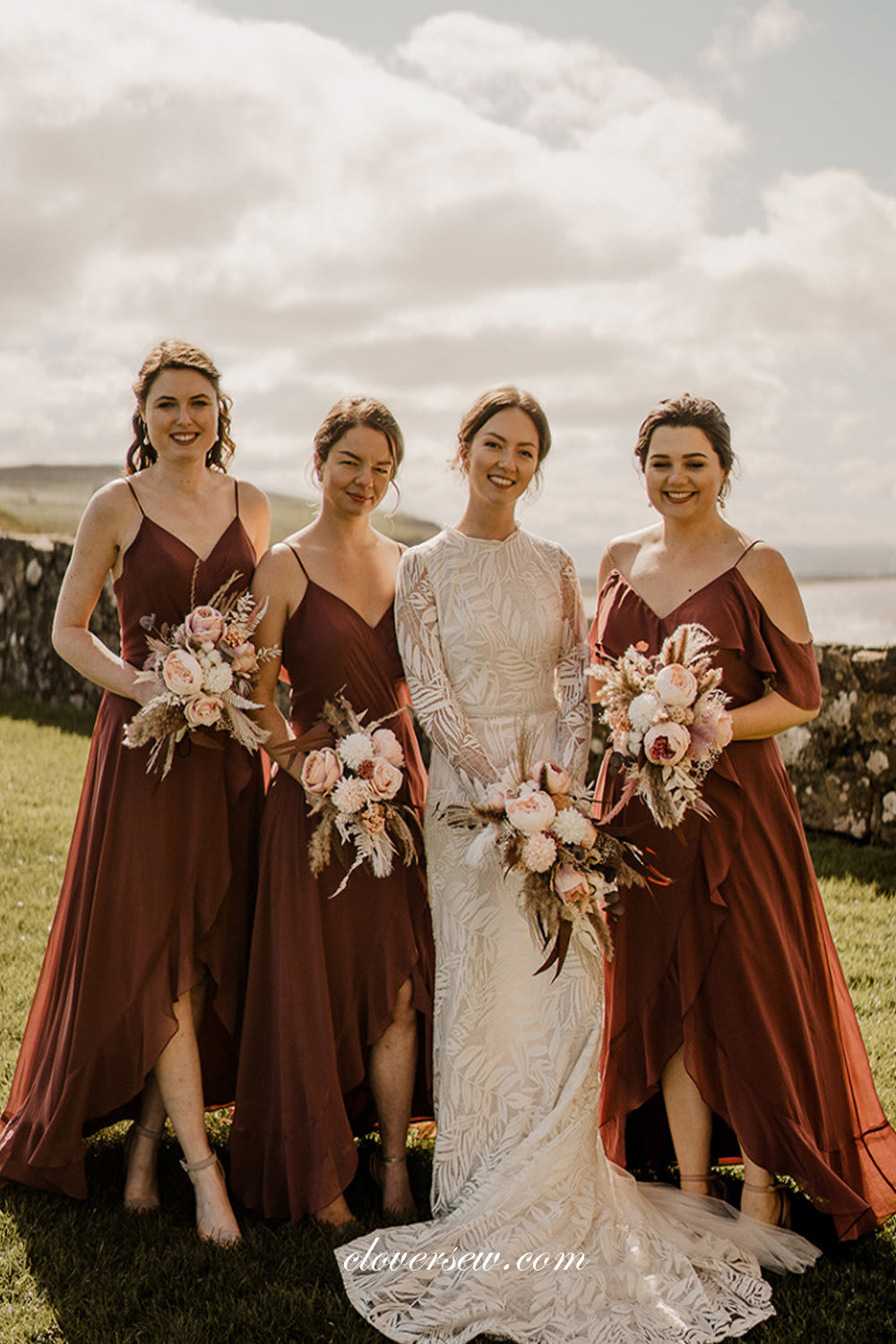 Mismatched Spaghetti Strap High Low Chiffon Bridesmaid Dresses, CB0273