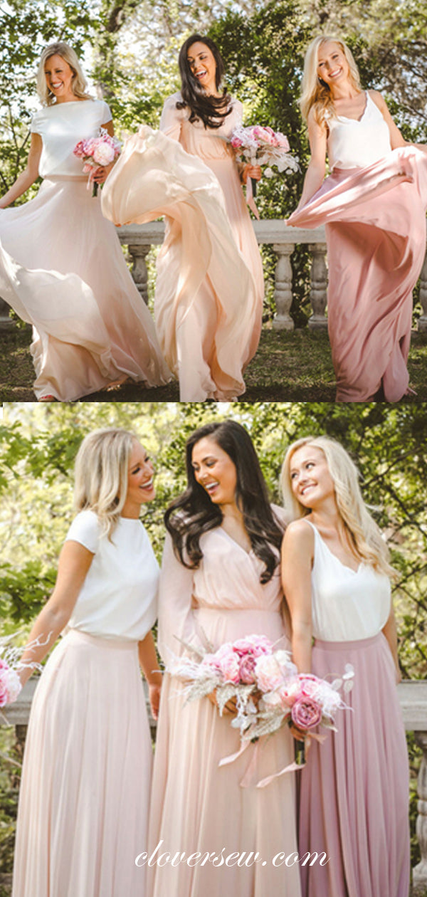Mismatched Blush Pink Chiffon A-line Long Bridesmaid Dresses, CB0035