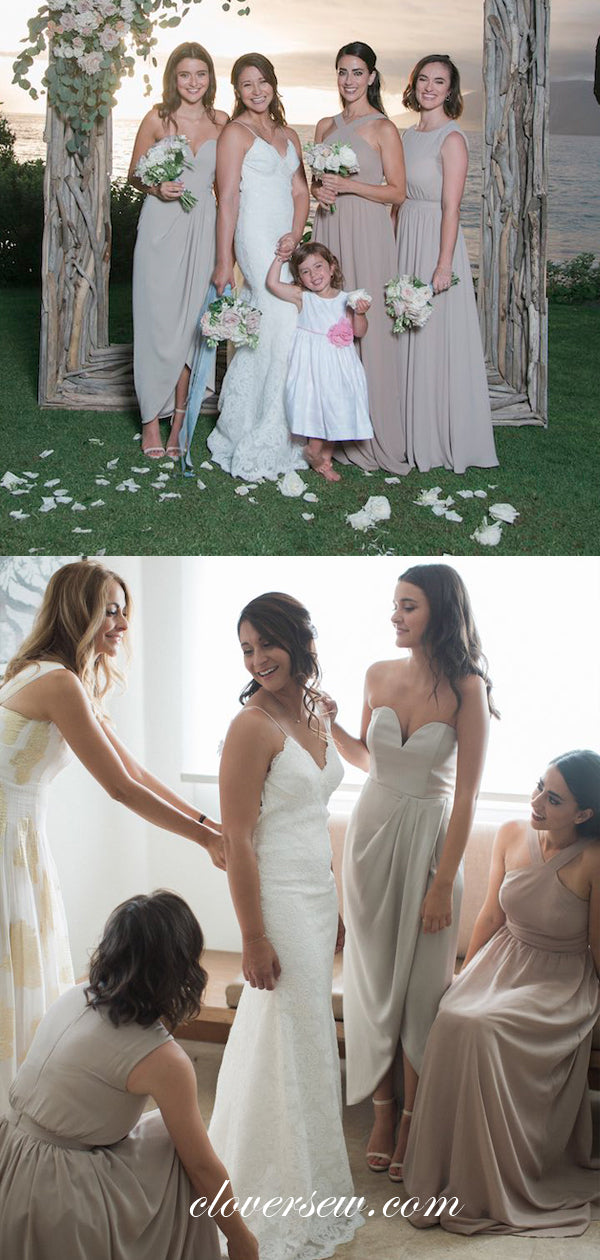 Mismatched Chiffon Sleeveless A-line Long Elegant Bridesmaid Dresses, CB0060