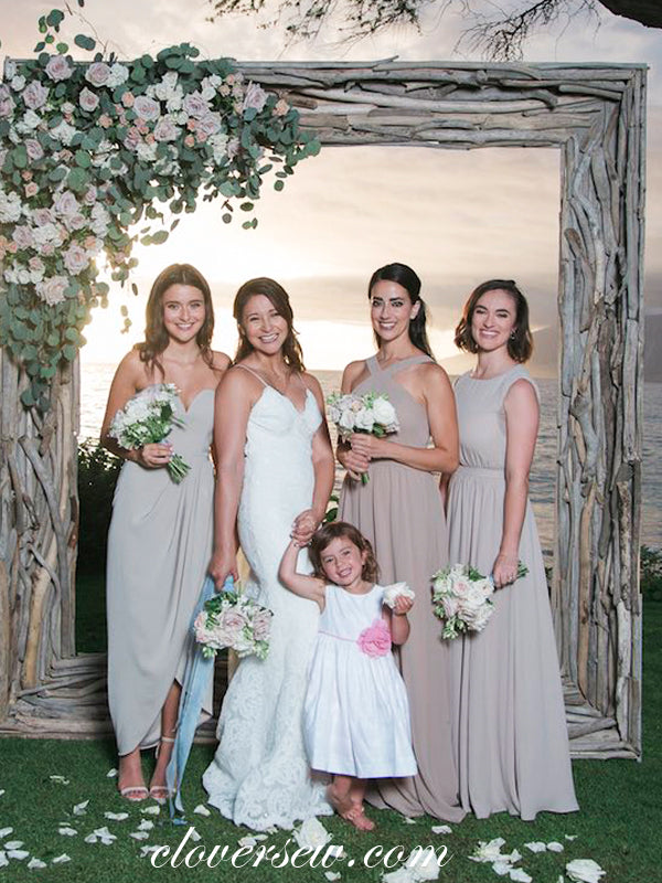 Mismatched Chiffon Sleeveless A-line Long Elegant Bridesmaid Dresses, CB0060