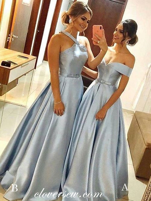 Mismatched Light Blue Satin A-line Prom Dresses , CP0080