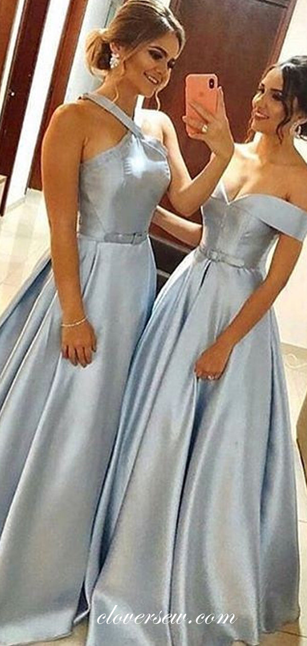 Mismatched Light Blue Satin A-line Prom Dresses , CP0080
