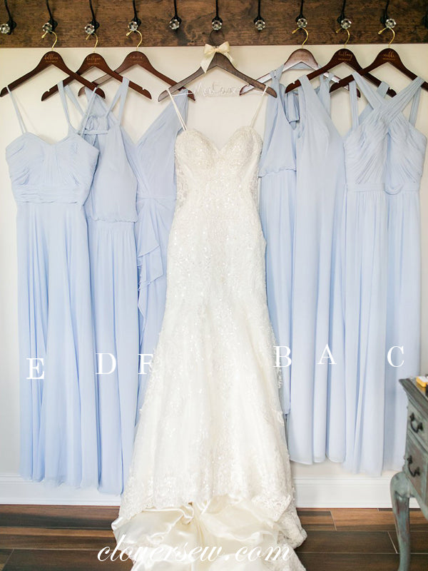 Mismatched Pale Blue Chiffon A-line Long Bridesmaid Dresses, CB0071