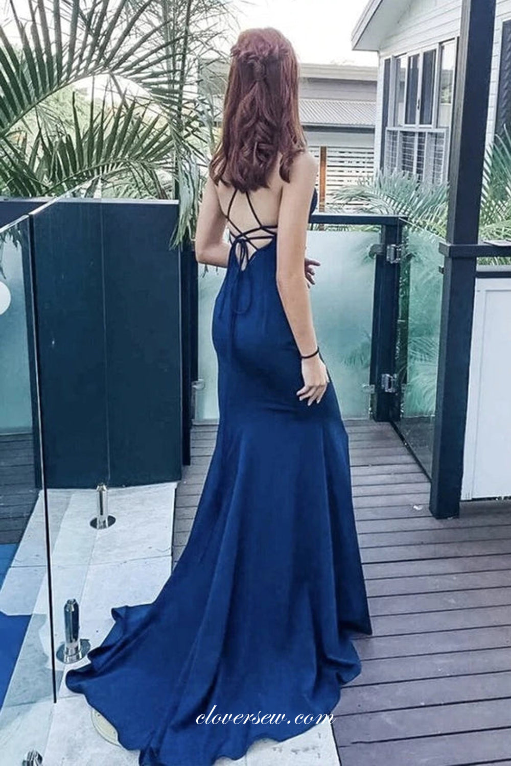 Navy Blue Mermaid V-neck Backless Elegant Prom Dresses, CP0869 clover sew Navy Blue Mermaid V-neck Backless Elegant Prom Dresses, CP0869 clover sew