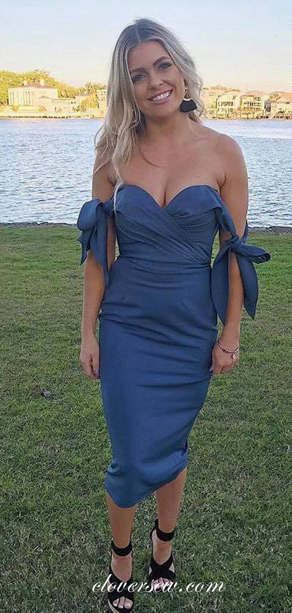 Navy Convertible Off The Shoulder Sweetheart Sheath Short Bridesmaid Dresses,CB0173