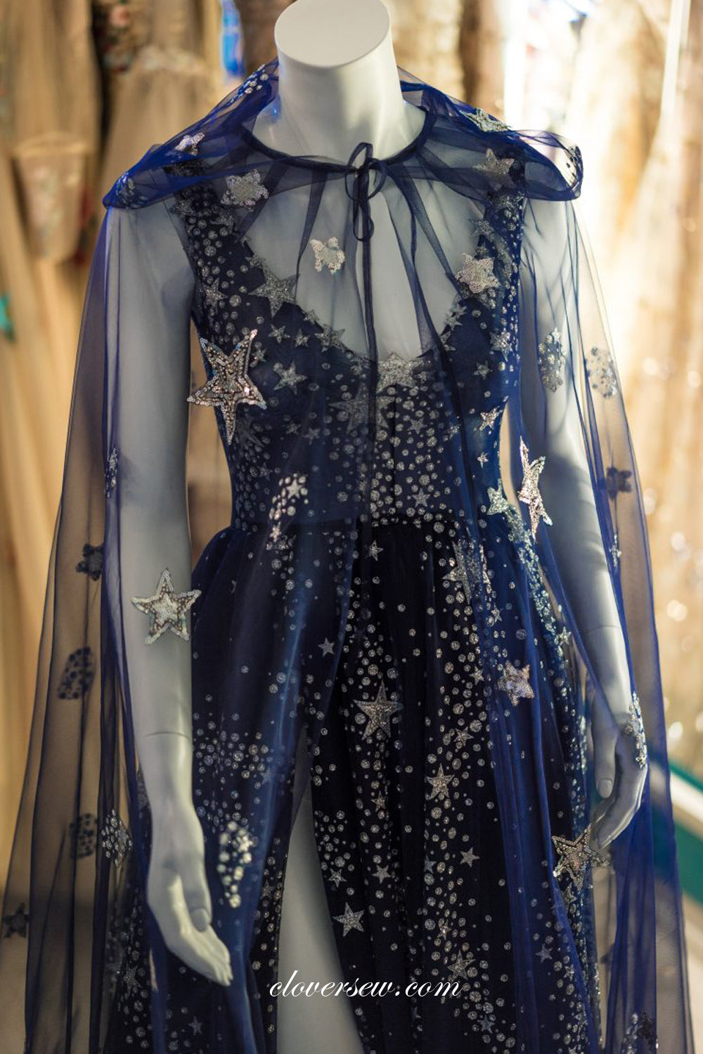 Navy Starry Night With Shawl High Site Prom Dresses, CP0691 US6 / Custom Color(leaving a note) Navy Starry Night With Shawl High Site Prom Dresses, CP0691 US6 / Custom Color(leaving a note)