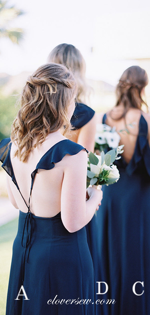 Navy Blue Chiffon Mismatched A-line Long Bridesmaid Dresses, CB0072 clover sew Navy Blue Chiffon Mismatched A-line Long Bridesmaid Dresses, CB0072 clover sew