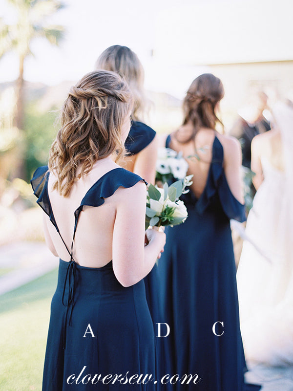 Navy Blue Chiffon Mismatched A-line Long Bridesmaid Dresses, CB0072 Navy Blue Chiffon Mismatched A-line Long Bridesmaid Dresses, CB0072