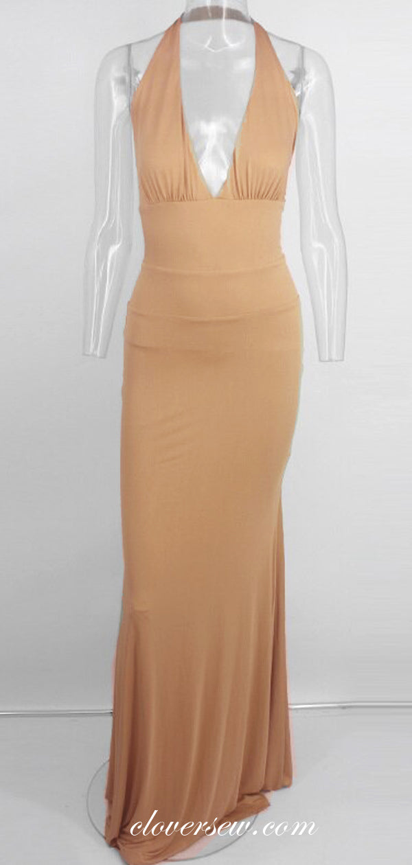 Nude Jersey Halter Sexy Mermaid Bodycon Backless Party Dresses, CP0598 clover sew Nude Jersey Halter Sexy Mermaid Bodycon Backless Party Dresses, CP0598 clover sew