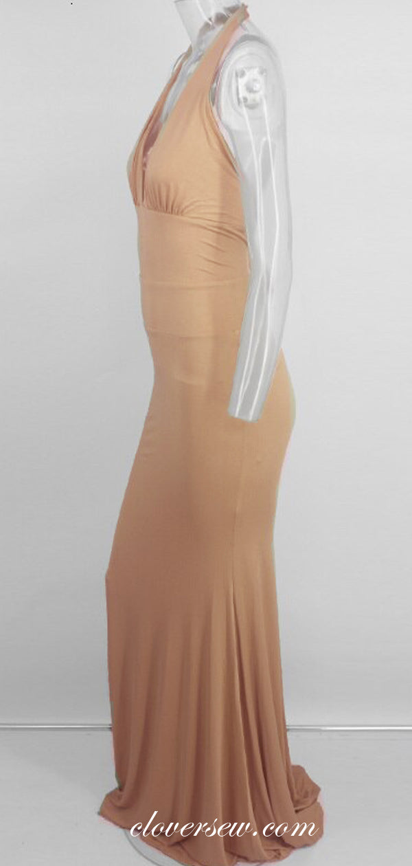 Nude Jersey Halter Sexy Mermaid Bodycon Backless Party Dresses, CP0598 clover sew Nude Jersey Halter Sexy Mermaid Bodycon Backless Party Dresses, CP0598 clover sew