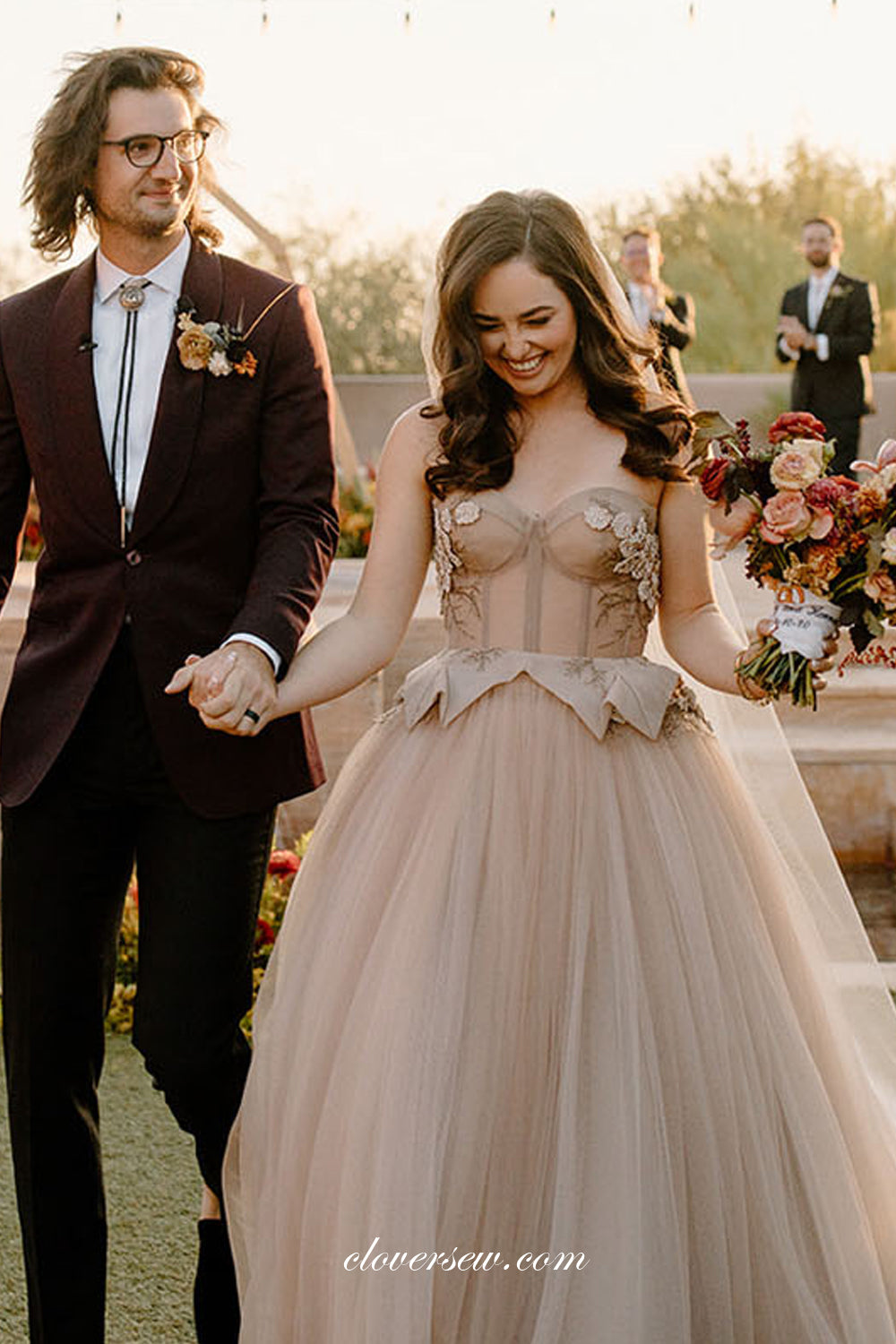 Nude Vintage Princess Sweetheart Applique Ball Gown Wedding Dresses, CW0257