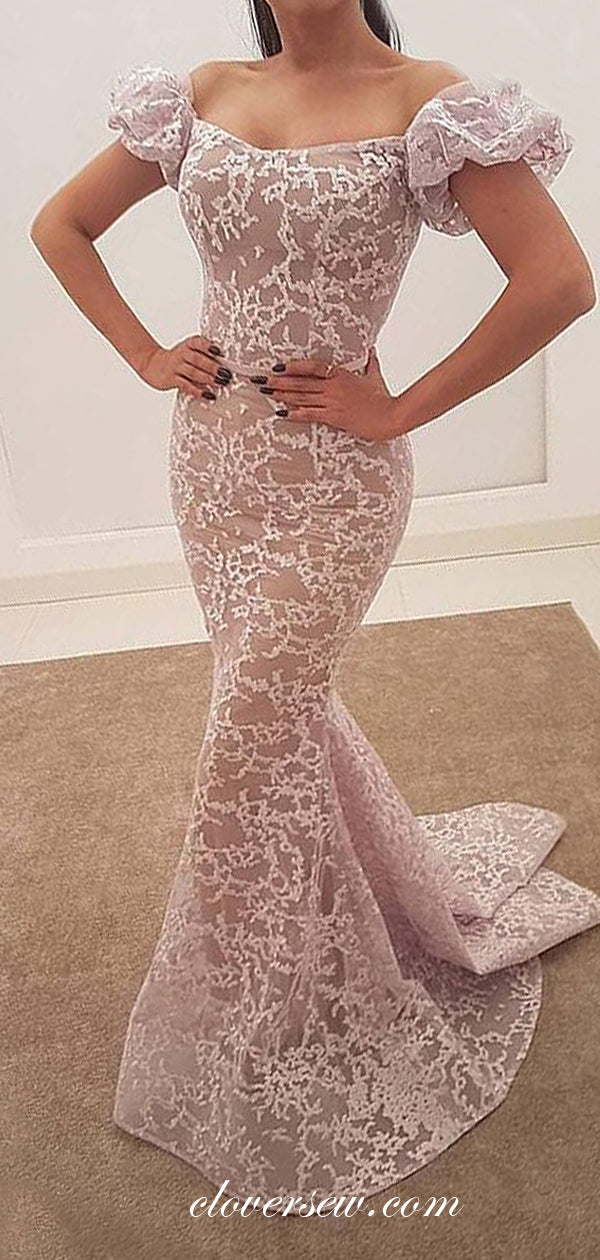 Nude Lace Off The Shoulder Mermaid Prom Dresses, CP0049