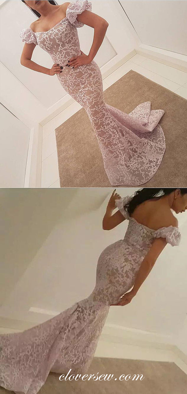 Nude Lace Off The Shoulder Mermaid Prom Dresses, CP0049