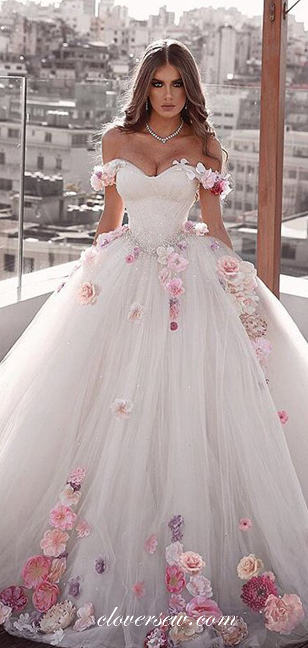 Off The Shoulder 3D Floral Applique Ball Gown Wedding Dresses,CW0158 US6 / As Pic Off The Shoulder 3D Floral Applique Ball Gown Wedding Dresses,CW0158 US6 / As Pic