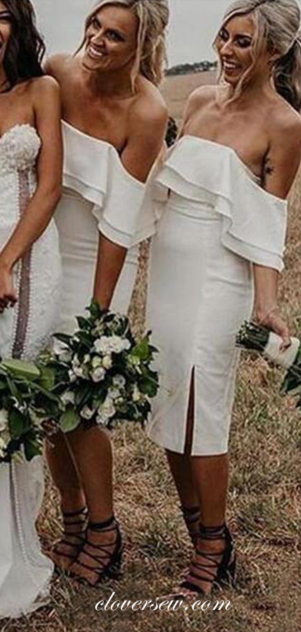 Off The Shoulder Chiffon Column Short Bridesmaid Dresses,CB0186