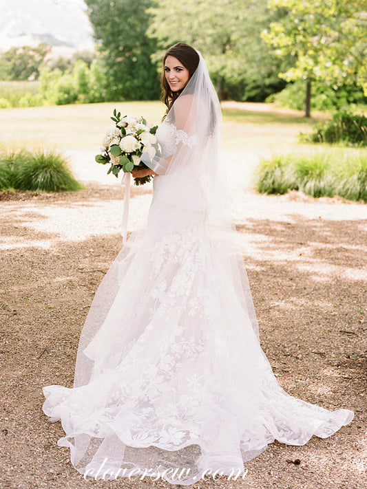 Off The Shoulder Lace Mermaid With Train Wedding Dresses, CW0225