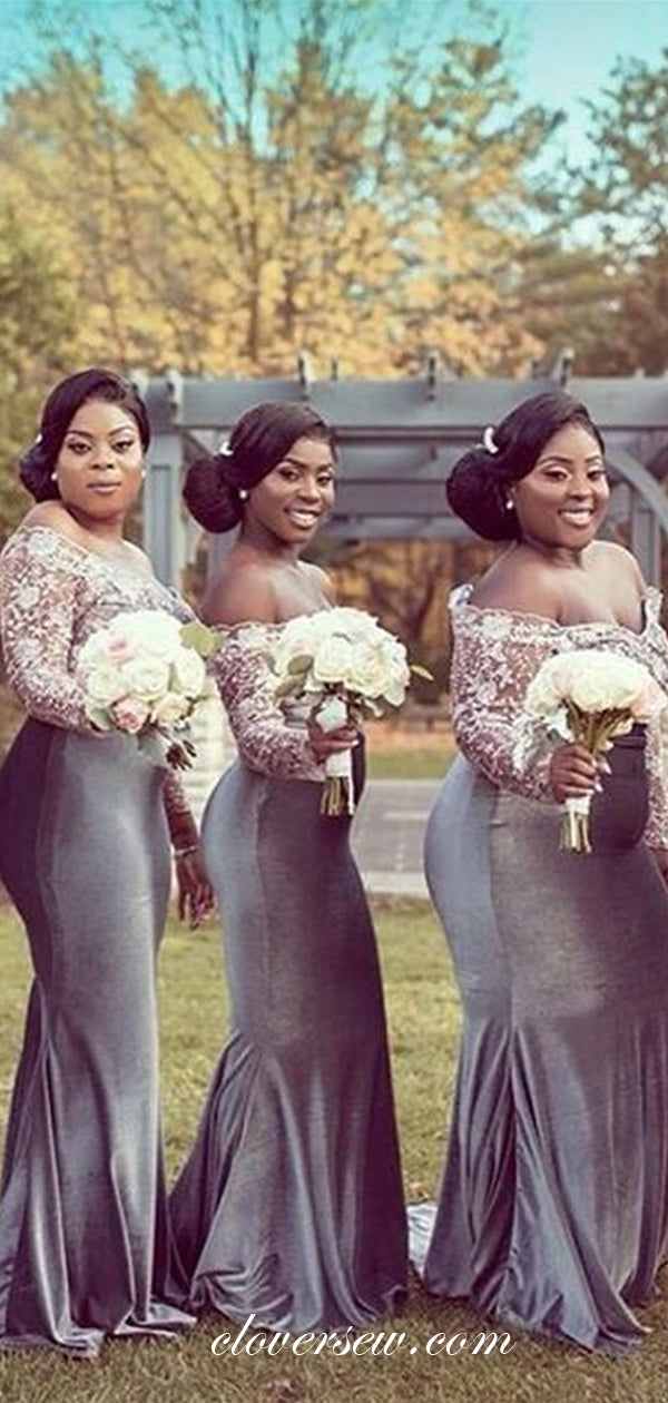 Off The Shoulder Lace Silver Velvet Mermaid Bridesmaid Dresses, CB0222 Off The Shoulder Lace Silver Velvet Mermaid Bridesmaid Dresses, CB0222