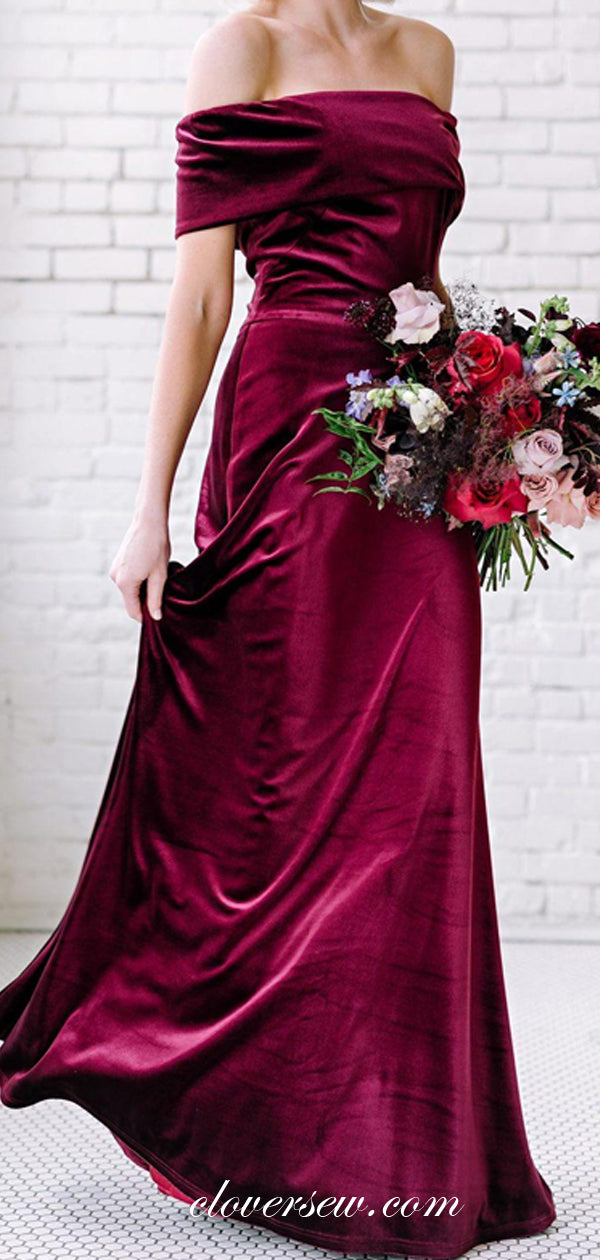 Off The Shoulder Maroon Velvet Fashion Bridesmaid Dresses, CB0208 US14 / Custom Color(leaving a note)