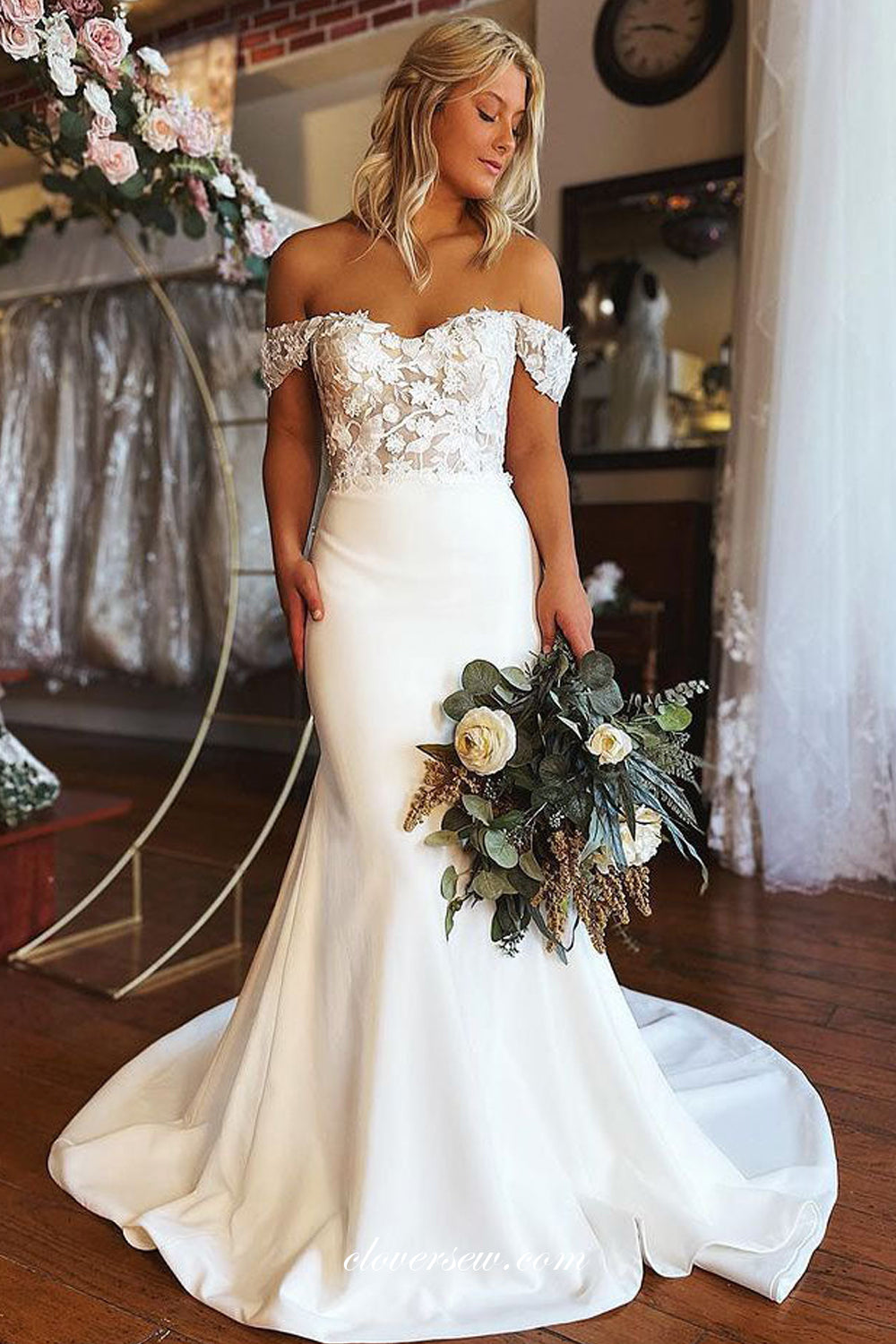 Off The Shoulder Mermaid Charming Lace Elegant Wedding Dresses, CW0349 clover sew Off The Shoulder Mermaid Charming Lace Elegant Wedding Dresses, CW0349 clover sew