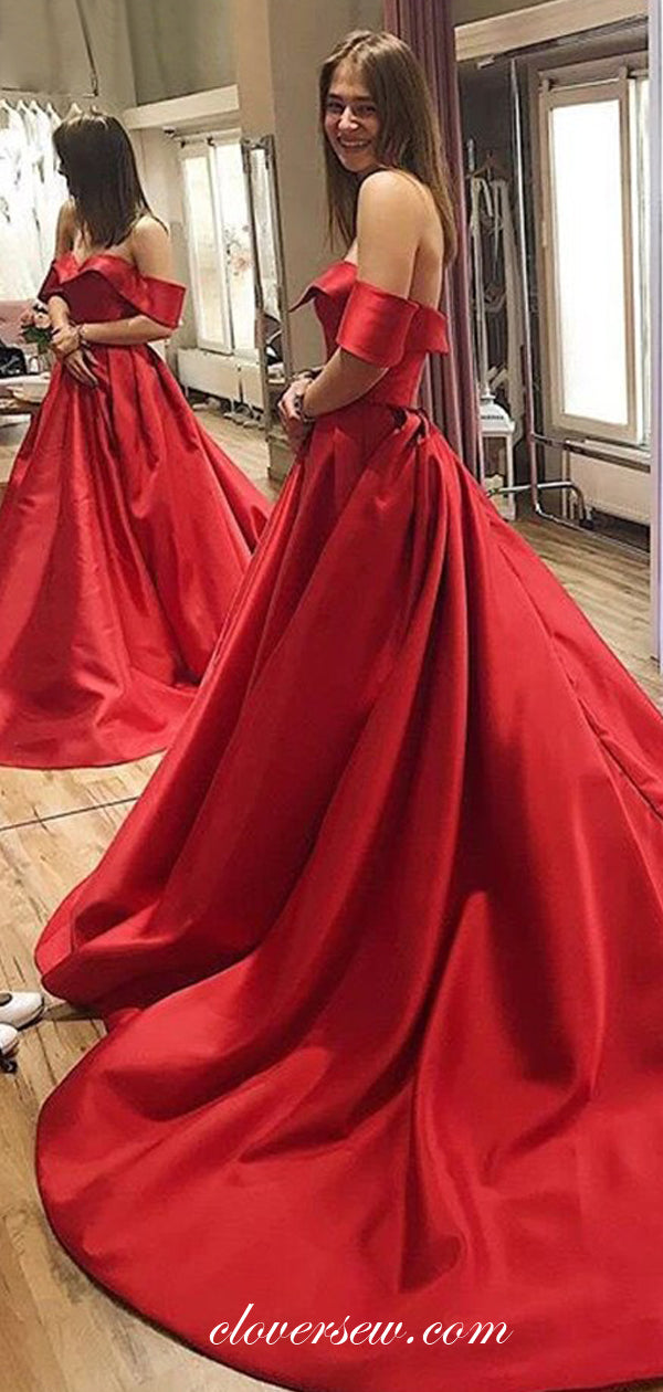 Off The Shoulder Satin Ball Gown With Train Prom Dresses, CP0594