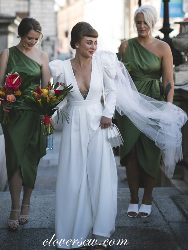 Off White Deep V-neck Long Sleeves Fashion Wedding Jumpsuit, CW0244