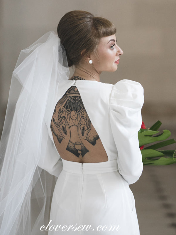 Off White Deep V-neck Long Sleeves Fashion Wedding Jumpsuit, CW0244
